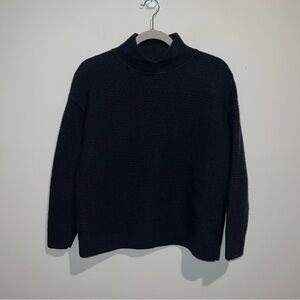 Men’s Folk Clothing Navy Blue Wool Ribbed Mock Neck Sweater